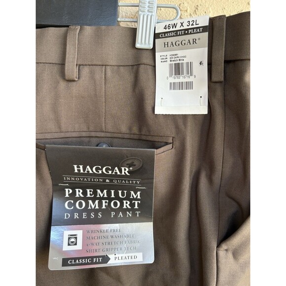 Haggar Big & Tall 46W - 32L Mens Pants NWT Stretch 203 Dark Chocolate Pleated - Picture 3 of 8